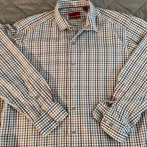 Alfani mean casual dress shirt purple blue and gray 16 inch neck 32-33 long